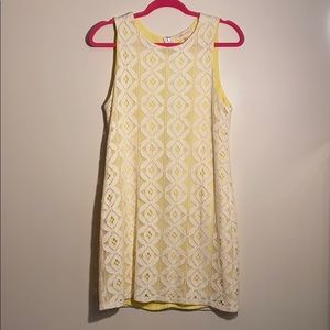 White lace/yellow shift dress
